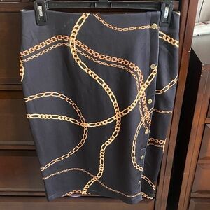 BOLD elements Black Midi Skirt with Gold Chain Print